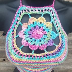Rainbow pastel mandala bralette crochet top
